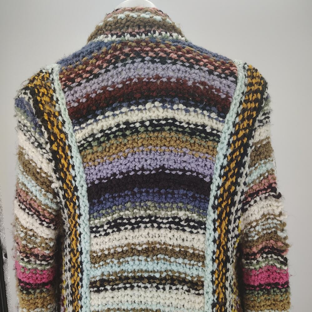 Free People FLAWED Technicolor Cardigan Sweater Duster Fringe Boho L - Picture 15 of 16